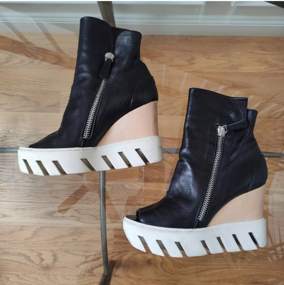 GABRIELLA MICHEL Open Toe Lug Soles Y2K chunky platform wedge Boot Black 39/8.5 - Picture 5 of 16